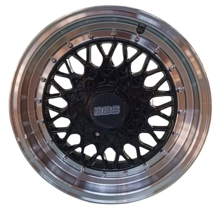 Juego de Llantas 14x6.5 4x100/4x114.3 Et20 black machined lip+chrome rivets H4300