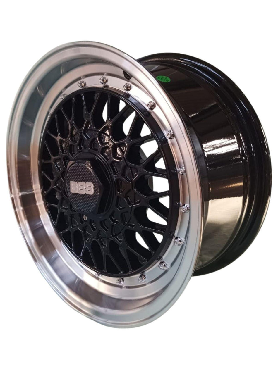 Juego de Llantas 14x6.5 4x100/4x114.3 Et20 black machined lip+chrome rivets H4300